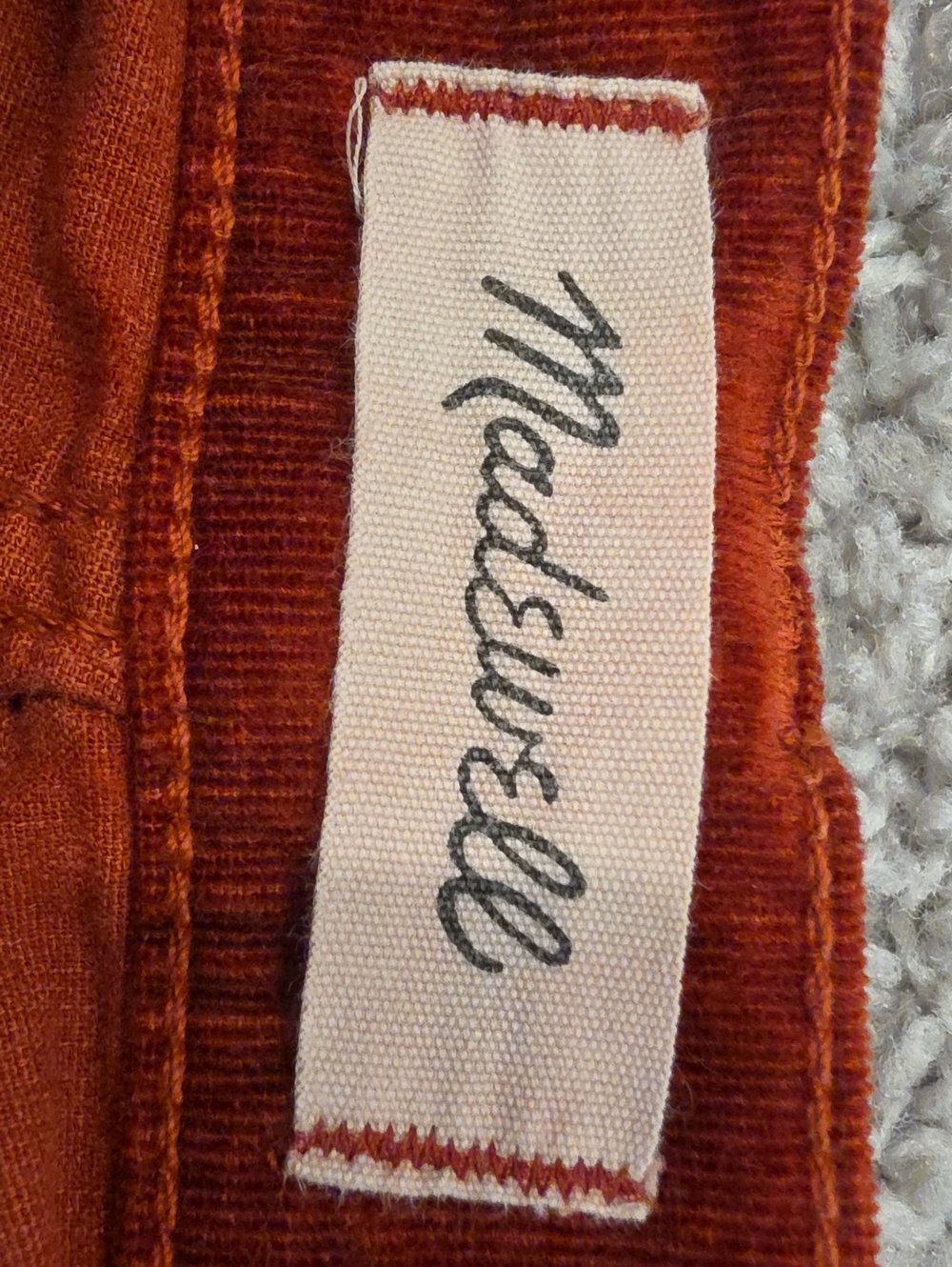 Madewell High Rise Chunky Corduroy Straight Leg Pants Rust Red Crimson 27